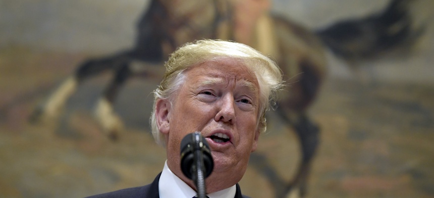 President Donald Trump talks about immigration and gives an update on border security from the Roosevelt Room of the White House in Washington, Thursday, Nov. 1, 2018.
