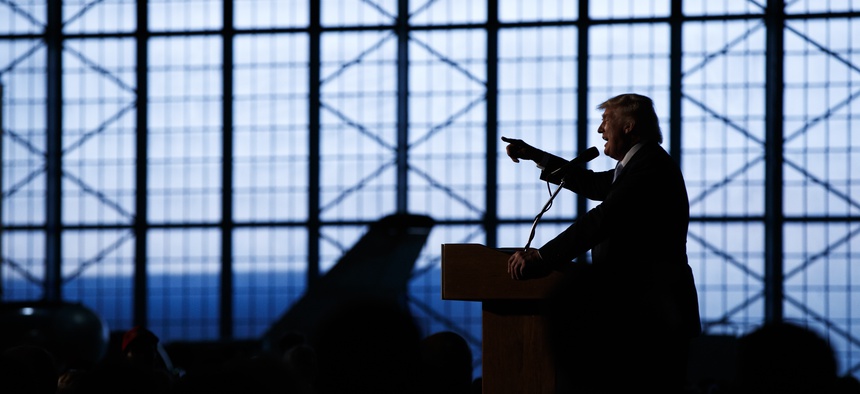 Republican presidential candidate Donald Trump speaks during a campaign rally at Wings Over the Rockies Air and Space Museum, Friday, July 29, 2016, in Denver.