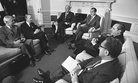 President Richard Nixon and Secretary of State William P. Rogers meet at the White House in Washington on May 21, 1971 with delegates to the Strategic Arms Limitation Talks.