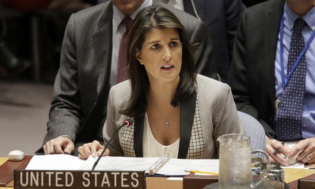 United States Ambassador to the United Nations Nikki Haley speaks during a security council meeting about the escalating tensions between the Ukraine and Russia at United Nations headquarters, Monday, Nov. 26, 2018. United States Ambassador to the United Nations Nikki Haley speaks during a security council meeting about the escalating tensions between the Ukraine and Russia at United Nations headquarters, Monday, Nov. 26, 2018.
