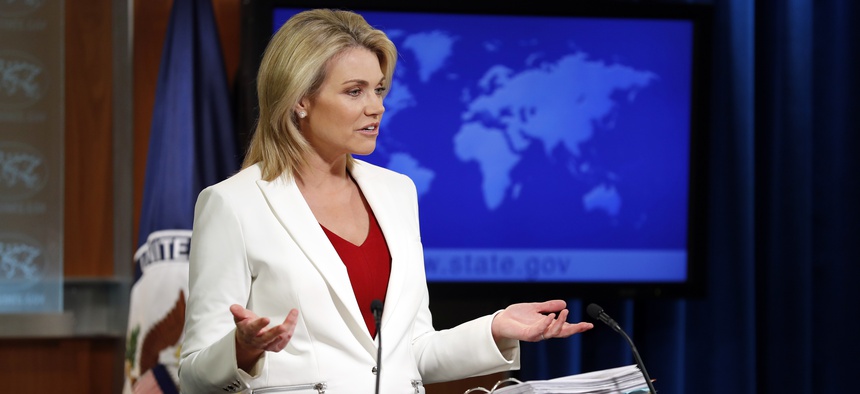 State Department spokeswoman Heather Nauert speaks during a briefing at the State Department in Washington, Wednesday, Aug. 9, 2017.