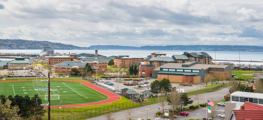 Naval Station Everett as shown from above on March 30, 2014 in Everett, Washington.