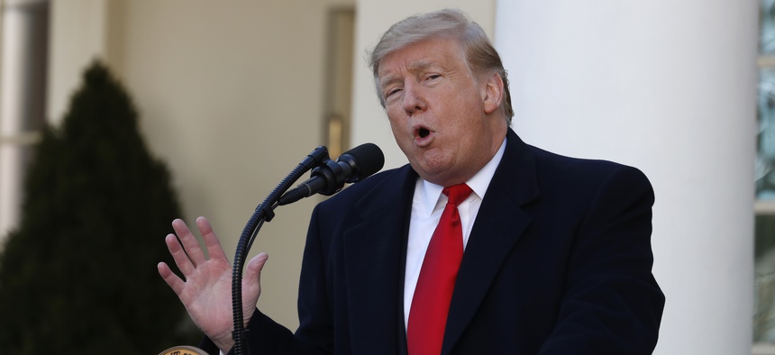 President Donald Trump speaks in the Rose Garden of the White House, Friday, Jan 25, 2019, in Washington.