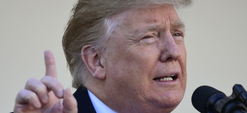 President Donald Trump speaks in the Rose Garden of the White House in Washington, Friday, Jan. 25, 2019, to announce a temporary deal to open the government.