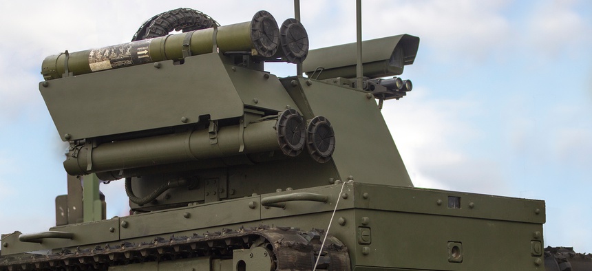 Russia demonstrates its Platform M robot in St. Petersburg in 2017.