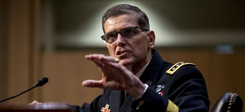 U.S. Central Command Commander Gen. Joseph Votel speaks at a Senate Armed Services Committee hearing on Capitol Hill, Tuesday, Feb. 5, 2019, in Washington.