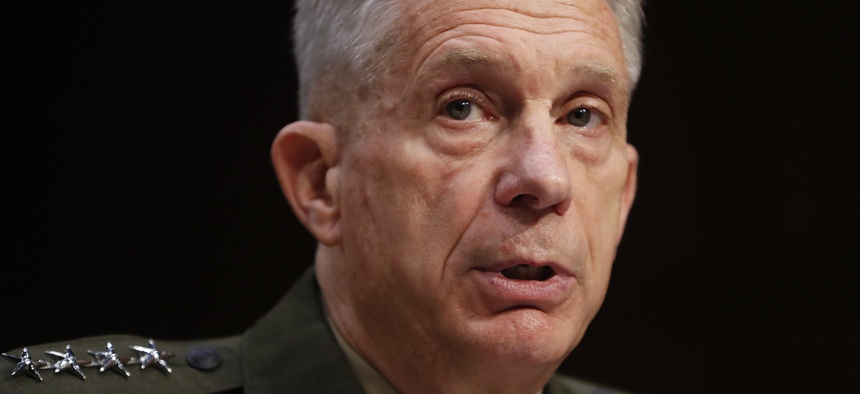 US Africa Command commander Gen. Thomas Waldhauser testifies at the Senate Committee on Armed Services on Capitol Hill in Washington, Tuesday, March 13, 2018.