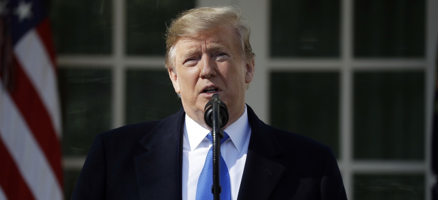 President Donald Trump speaks during an event in the Rose Garden at the White House to declare a national emergency in order to build a wall along the southern border, Friday, Feb. 15, 2019, in Washington.