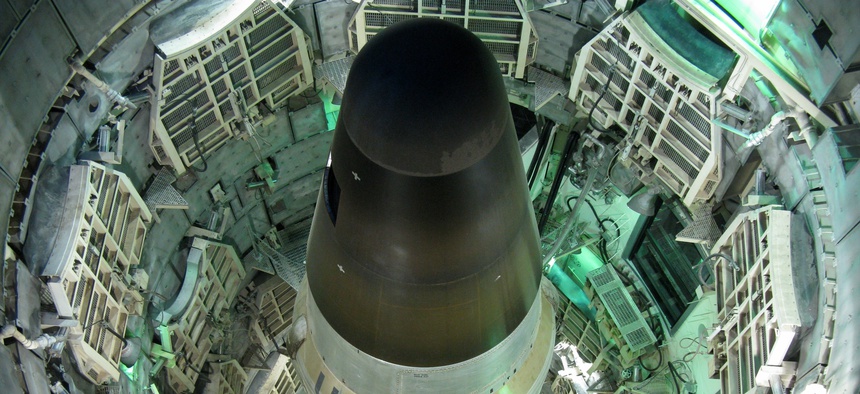 A view from above the silo housing a Titan II missile at the Titan Missile Museum in Green Valley, Arizona.