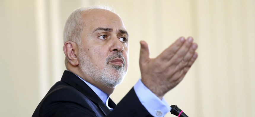 Iranian Foreign Minister Mohammad Javad Zarif speaks at a news conference in Tehran, Iran, Wednesday, Feb. 13, 2019.