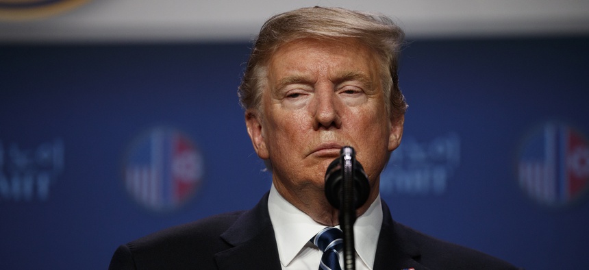 President Donald Trump speaks during a news conference after a summit with North Korean leader Kim Jong Un, Thursday, Feb. 28, 2019, in Hanoi.