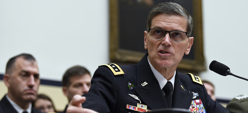 U.S. Central Command Commander Gen. Joseph Votel testifies before the House Armed Services Committee on Capitol Hill in Washington, Thursday, March 7, 2019.