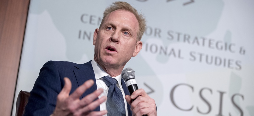 Acting Defense Secretary Patrick Shanahan speaks at the Center for Strategic and International Studies in Washington, Wednesday, March 20, 2019.