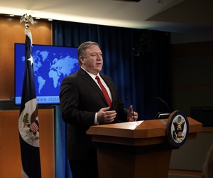 Secretary of State Mike Pompeo speaks during a news conference on Tuesday, March 26, 2019, at the Department of State in Washington. 