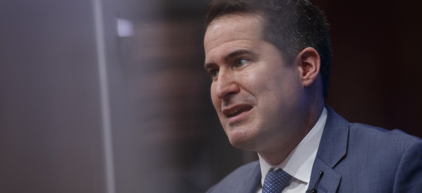 Rep. Seth Moulton, D-Mass., speaks at the Brookings Institution in Washington, Tuesday, Feb. 12, 2019, about his vision for the future of U.S. foreign policy.