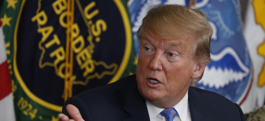 President Donald Trump participates in a roundtable on immigration and border security at the U.S. Border Patrol Calexico Station in Calexico, Calif., Friday April 5, 2019.