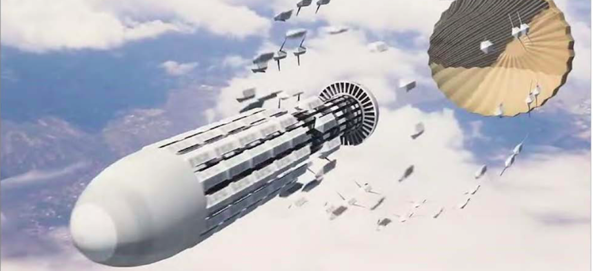An Artist rendering of a next-generation drone swarm from the Air Force 2030 Science and Technology Strategy.