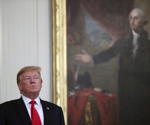 President Donald Trump stands in the East Room of the White House, Thursday, April 18, 2019, in Washington. President Donald Trump stands in the East Room of the White House, Thursday, April 18, 2019, in Washington.
