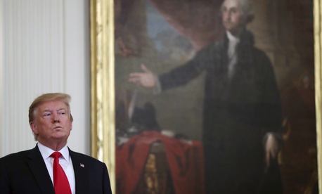President Donald Trump stands in the East Room of the White House, Thursday, April 18, 2019, in Washington. President Donald Trump stands in the East Room of the White House, Thursday, April 18, 2019, in Washington.