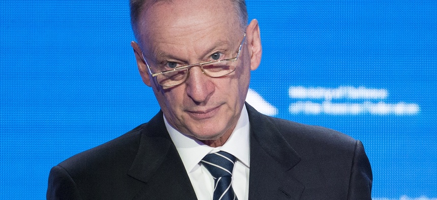 In this file photo taken on Wednesday, April 4, 2018, Security Council Secretary Nikolai Patrushev speaks during the Conference on International Security in Moscow, Russia.