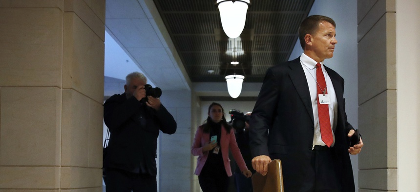 Blackwater founder Erik Prince arrives for a November 2017 meeting with the House Intelligence Committee on Capitol Hill in Washington.
