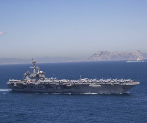 The Nimitz-class aircraft carrier USS Abraham Lincoln (CVN 72) transits the Strait of Gibraltar, The Nimitz-class aircraft carrier USS Abraham Lincoln (CVN 72) transits the Strait of Gibraltar,