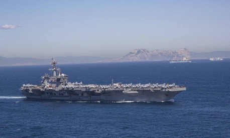 The Nimitz-class aircraft carrier USS Abraham Lincoln (CVN 72) transits the Strait of Gibraltar, The Nimitz-class aircraft carrier USS Abraham Lincoln (CVN 72) transits the Strait of Gibraltar,