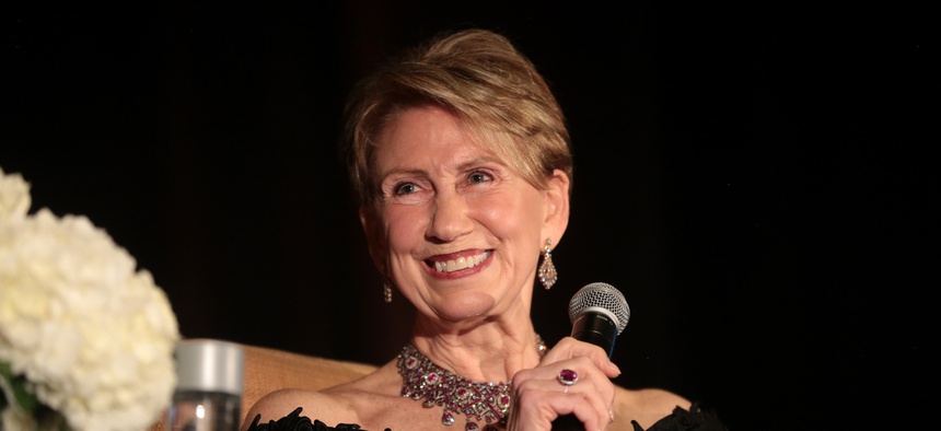 Former U.S. Ambassador to Finland Barbara Barrett speaking with attendees at the 2018 Heritage Dinner hosted by the Arizona Chamber of Commerce & Industry at the Phoenician Resort in Scottsdale, Arizona.