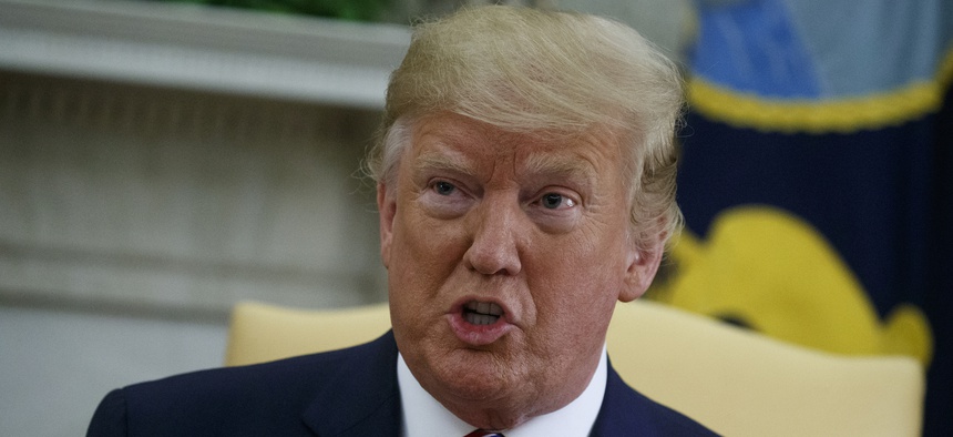 President Donald Trump speaks during a meeting with Polish President Andrzej Duda in the Oval Office of the White House, Wednesday, June 12, 2019, in Washington.