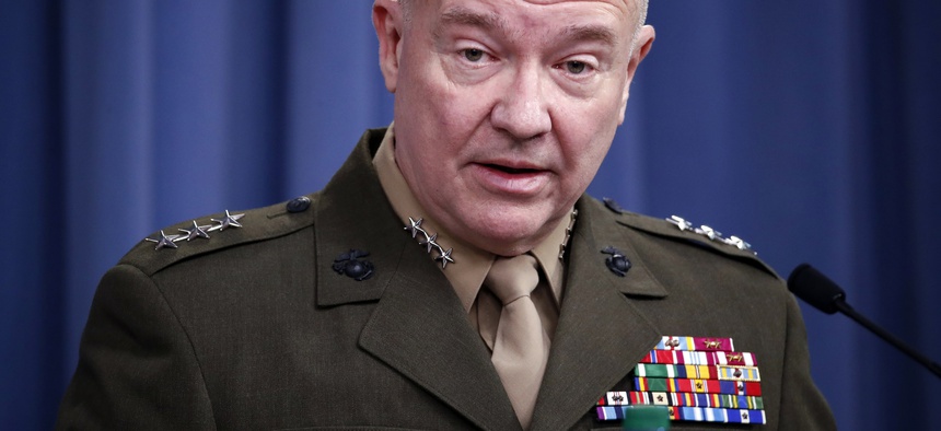 In this April 14, 2018, file photo, then-Marine Lt. Gen. Kenneth "Frank" McKenzie speaks during a media availability at the Pentagon in Washington.