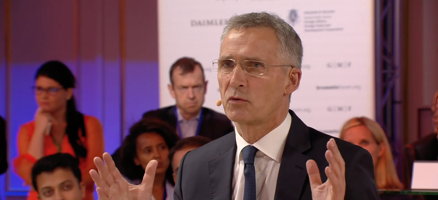 NATO Secretary General Jens Stoltenberg speaks at the 2019 Brussels Forum.