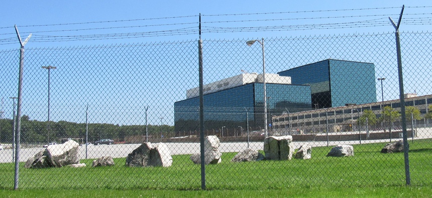 Aug. 20, 2017: Barbed wire and chain link fencing surrounds the complex that houses the National Security Agency outside Washington, D.C.