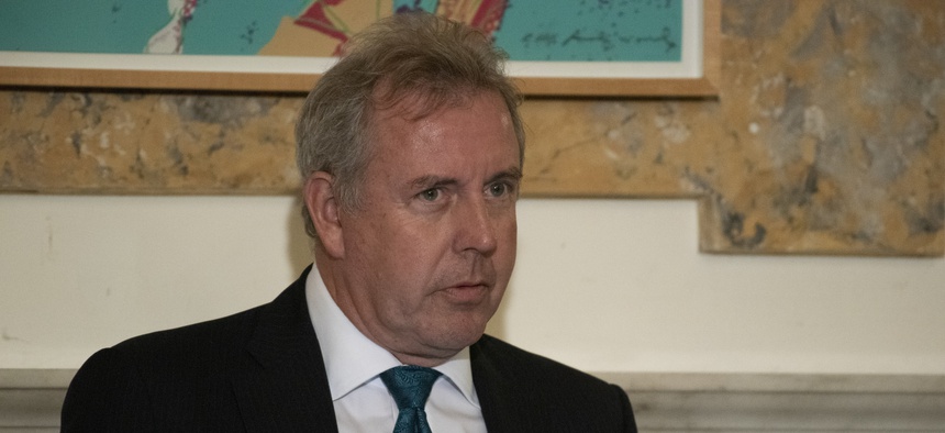 British Ambassador Kim Darroch speaks during a National Economists Club event at the British Embassy in Washington, Friday, Oct. 20, 2017.