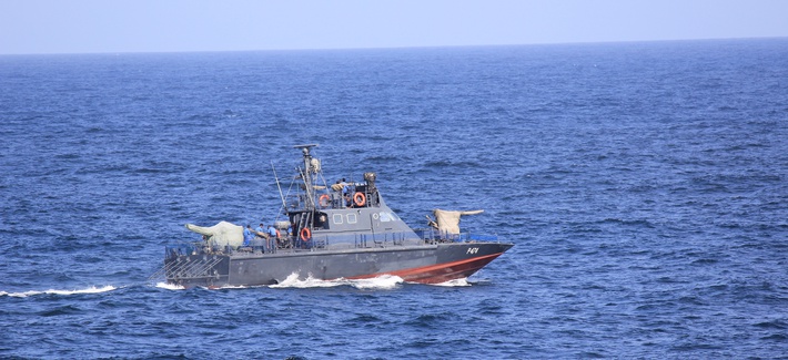 A patrol boat of the Sri Lankan navy patrols in the port of Colombo, Sri Lanka, in 2011.