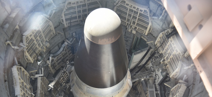 Inert Titan ICBM at the ready in the launch silo at the Titan II museum in Arizona.
