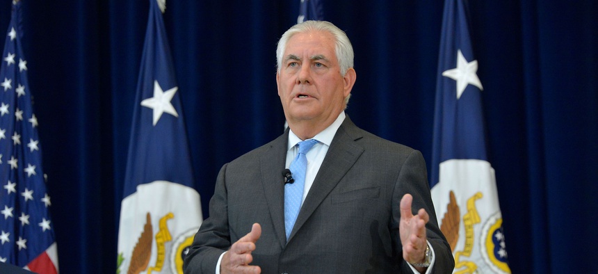 U.S. Secretary of State Rex Tillerson hosts a Town Hall meeting for Department of State employees in Washington, D.C, on December 12, 2017.