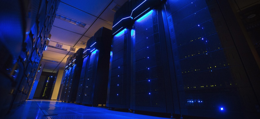 This Wednesday, May 20, 2015 photo shows server banks inside a data center at AEP headquarters in Columbus, Ohio.