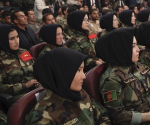 Afghan army soldiers listen to a speech by President Ashraf Ghani during a ceremony to introduce the new chief of the intelligence service, in Kabul, Afghanistan, Monday, Sept. 9, 2019. Afghan army soldiers listen to a speech by President Ashraf Ghani during a ceremony to introduce the new chief of the intelligence service, in Kabul, Afghanistan, Monday, Sept. 9, 2019.