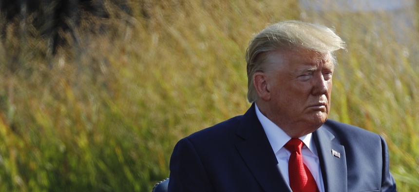 President Donald Trump attends a ceremony in observance of the 18th anniversary of the September 11th attacks at the Pentagon in Washington, Wednesday, Sept. 11, 2019.