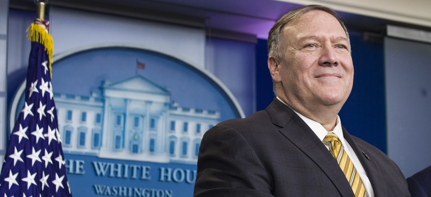Secretary of State Mike Pompeo and Treasury Secretary Steve Mnuchin answer questions during a briefing on terrorism financing at the White House Tuesday, Sept. 10, 2019, in Washington.