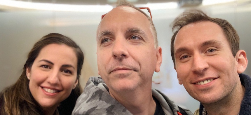 From left to right, Nicole Camarillo, Chris Lynch, and Oliver Lewis, the co-founders of Rebellion.