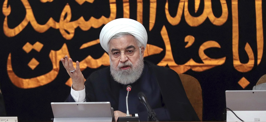 In this photo released by the office of the Iranian Presidency, President Hassan Rouhani speaks in a cabinet meeting in Tehran, Iran, Wednesday, Sept. 4, 2019.
