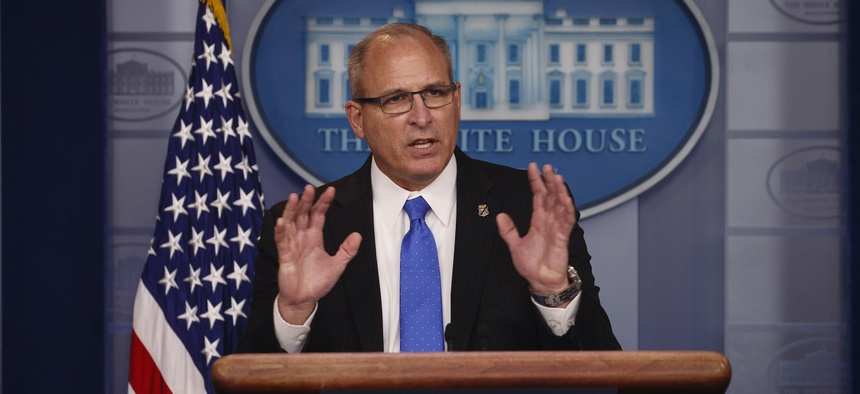 Acting Commissioner of Customs and Border Protection Mark Morgan speaks during a briefing at the White House, Tuesday, Oct. 8, 2019, in Washington.
