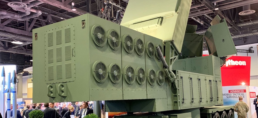 Raytheon's Lower Tier Air and Missile Defense Sensor mock-up on display at the 2019 AUSA conference.