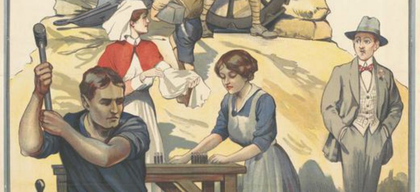 A World War I recruitment poster asks ordinary citizens to get into the fight.