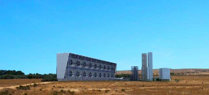 Carbon Engineering's pilot carbon removal facility in Squamish, Canada. The company sells technology that removes carbon from the air and produces fuel.