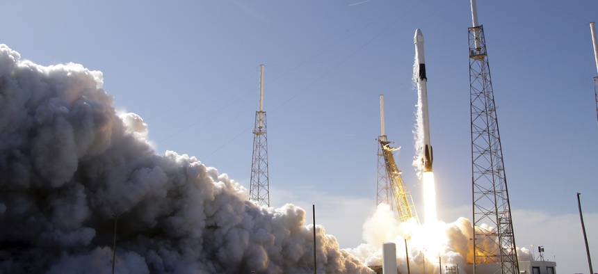 A Falcon 9 SpaceX rocket on a resupply mission to the International Space Station lifts off from Space Launch Complex 40 at Cape Canaveral Air Force Station in Cape Canaveral, Fla., Thursday, Dec. 5, 2019.