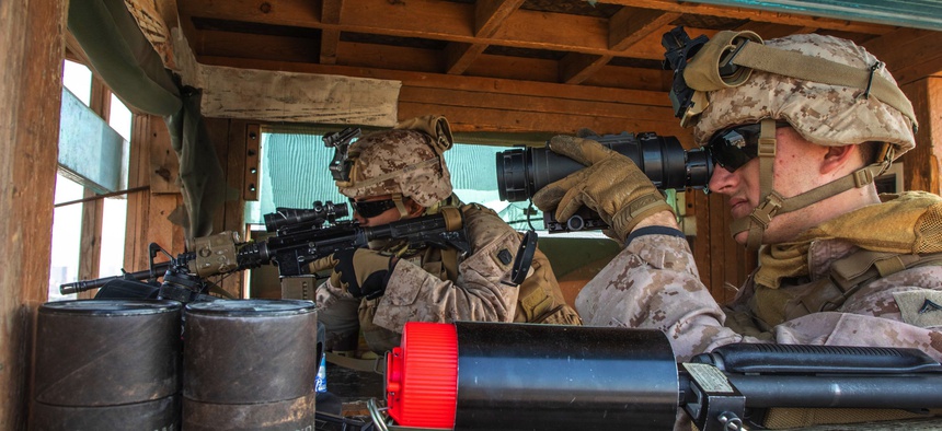 U.S. Marines provide security at the U.S. Embassy compound in Baghdad, Jan. 3, 2020.