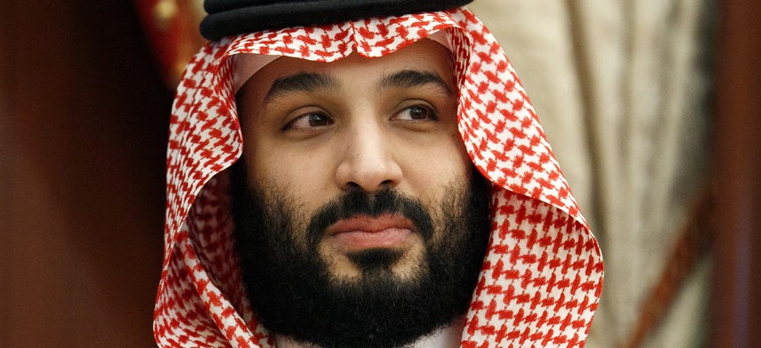 Saudi Arabia's Crown Prince Mohammed bin Salman meets with Secretary of State Mike Pompeo at Al Salam Palace in Jeddah, Saudi Arabia, Monday, June 24, 2019.