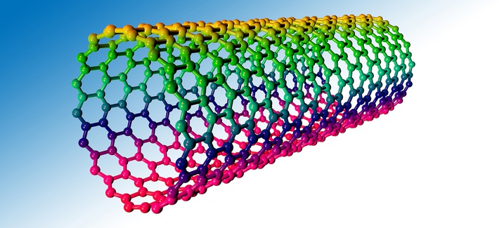 An artist's illustration of a carbon nanotube, which is several times stronger than steal but one sixth the weight.